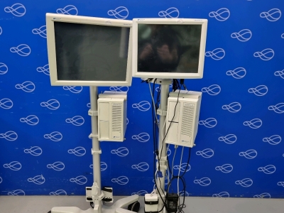 2 x Spacelabs Healthcare Ultraview SL Display Monitor with Ultraview SL Monitor/Module Rack on Rollstand