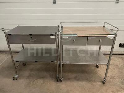 2 x SS 2-Tier Theatre Trolleys with Drawers