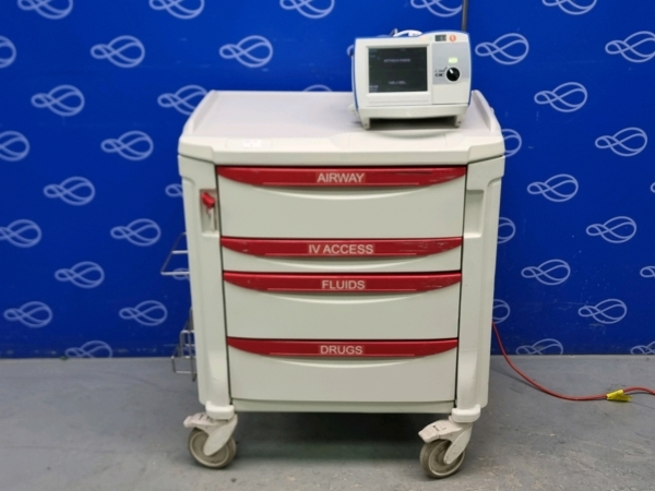 Zoll R-Series Plus Defibrillator on Metro Flexline Crash Trolley