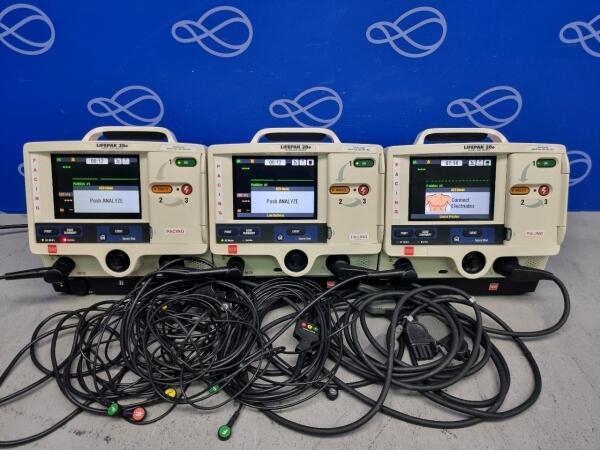 3 x Physio Control Lifepak 20e Defibrillator with Pacing and Code Management Module