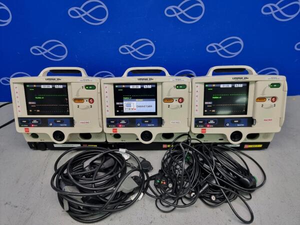 3 x Physio Control Lifepak 20e Defibrillator with Pacing and Code Management Module