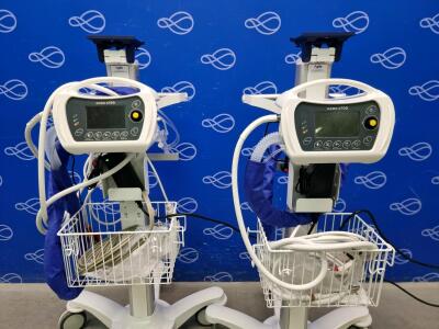 2 x O_Two E700 Automatic Transport Ventilator on Rollstand