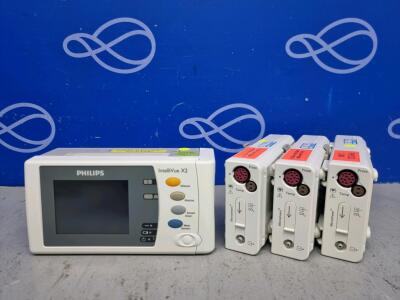 Philips IntelliVue X2 Transport Patient Monitor & 3 x Philips M3015A Microstream Module