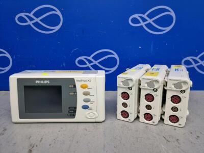 Philips IntelliVue X2 Transport Patient Monitor & 3 x Philips M3015B Microstream Module