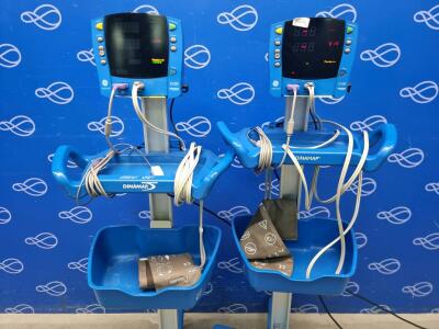 2 x GE Carescape V100 Dinamap Vital Signs Monitor on Rollstand
