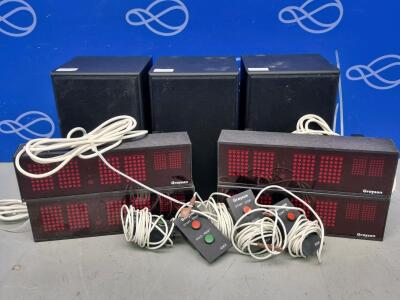 4 x Grayson Electronics 496A Stopwatch Controller, 4 x Grayson LED Dot Matrix Display Panel and 3 x Radioear Active Speaker SP90A