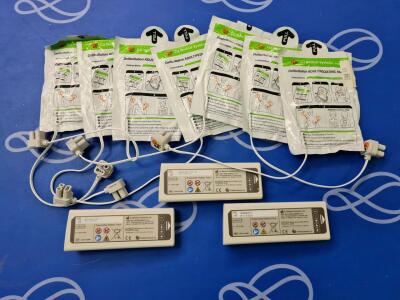 7 x CU Medical CUA1007S Adult / Paediatric Defibrillation Pads (Expired 10/2025 and 04/2026) and 3 x CU Medical CUSA1103BB iPAD SP1 Defibrillator Battery