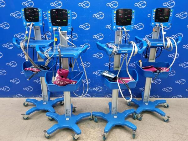 4 x GE Carescape V100 Dinamap Vital Signs Monitor on Rollstand