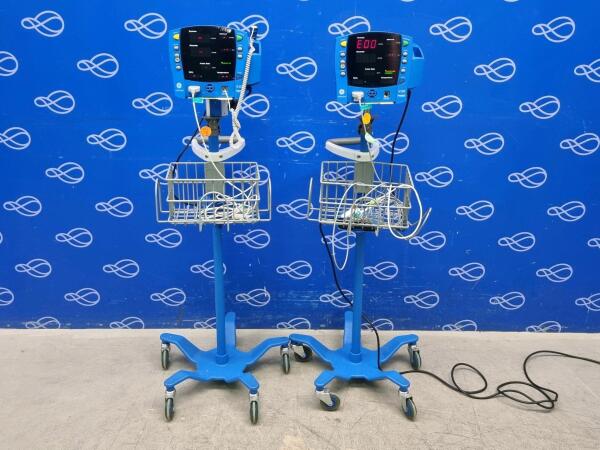 2 x GE Carescape V100 Dinamap Patient Monitor on Rollstand