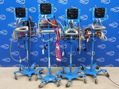 3 x GE Carescape V100 Dinamap Vital Signs Monitor and 1 x GE Procare Vital Signs Monitor All on Rollstands