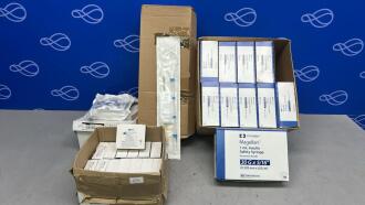 10 Boxes Covidien Magellen 1ml Insulin Safety Syringes (Permanent Needle) , 10 x Medtronic Elongated One-Piece Arterial Cannulas, 1 x Box OPMI Sterile Drapes & 15 Boxes BVI Visitec Anterior Chamber Cannulas ( Rycroft) - Boxed & Packaged as new