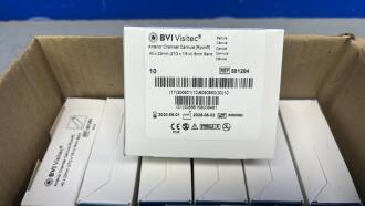 10 Boxes Covidien Magellen 1ml Insulin Safety Syringes (Permanent Needle) , 10 x Medtronic Elongated One-Piece Arterial Cannulas, 1 x Box OPMI Sterile Drapes & 15 Boxes BVI Visitec Anterior Chamber Cannulas ( Rycroft) - Boxed & Packaged as new - 4