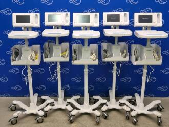 5 x Welch Allyn 75ME Connex Monitor and Welch Allyn 7000-APM Accessory Power Management Unit on Rollstand