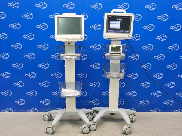 2 x Mindray BeneView T5 Patient Monitor on Rollstand