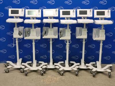 6 x Welch Allyn 75ME Connex Monitor and Welch Allyn 7000-APM Accessory Power Management Unit on Rollstand