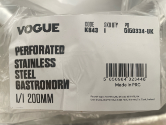 10 x Vogue SS Perforated 1/1 Gastronorm Tray 28 Ltr. 200 mm Depth - 3