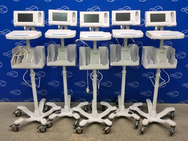 5 x Welch Allyn 75ME Connex Monitor and Welch Allyn 7000-APM Accessory Power Management Unit on Rollstand