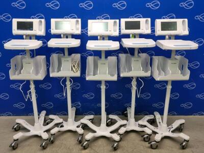 5 x Welch Allyn 75ME Connex Monitor and Welch Allyn 7000-APM Accessory Power Management Unit on Rollstand