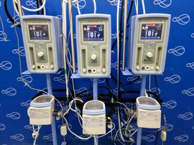 3 x Fisher & Paykel MR850AEK Respiratory Humidifier & Viasys/CareFusion Infant Flow SiPAP on Dripstand