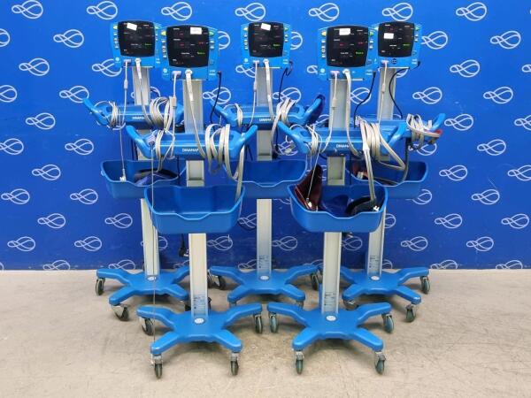 5 x GE Carescape Dinamap V100 Vital Signs Monitor on Rollstand