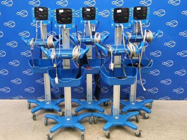 5 x GE Carescape Dinamap V100 Vital Signs Monitor on Rollstand