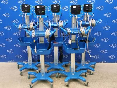 5 x GE Carescape Dinamap V100 Vital Signs Monitor on Rollstand