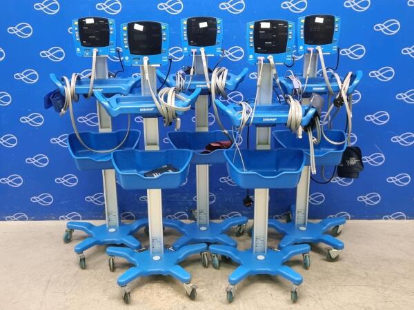 5 x GE Carescape Dinamap V100 Vital Signs Monitor on Rollstand