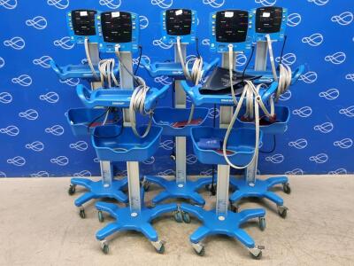 5 x GE Carescape Dinamap V100 Vital Signs Monitor on Rollstand