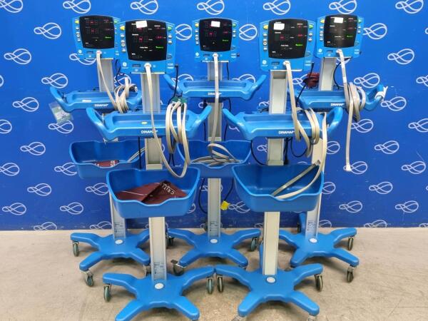 5 x GE Carescape Dinamap V100 Vital Signs Monitor on Rollstand