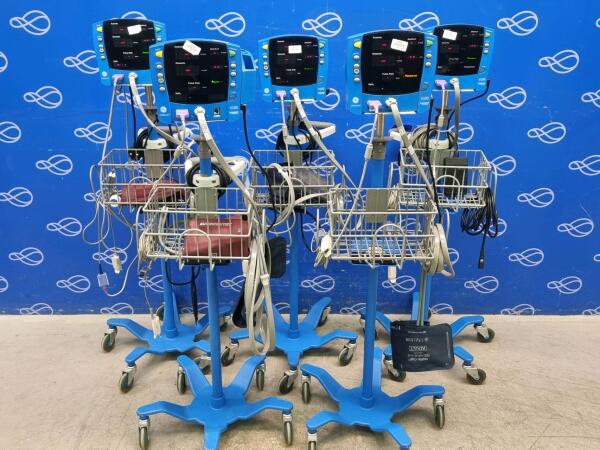 5 x GE Carescape Dinamap V100 Vital Signs Monitor on Rollstand