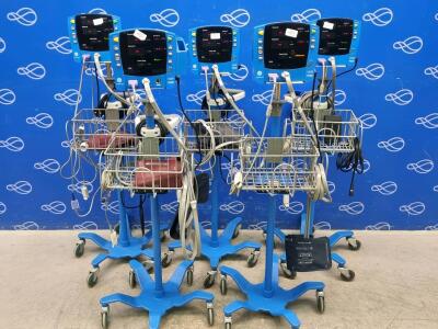 5 x GE Carescape Dinamap V100 Vital Signs Monitor on Rollstand