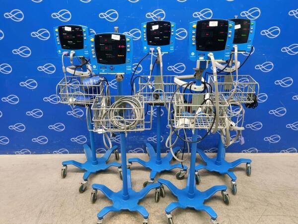 5 x GE Carescape Dinamap V100 Vital Signs Monitor on Rollstand