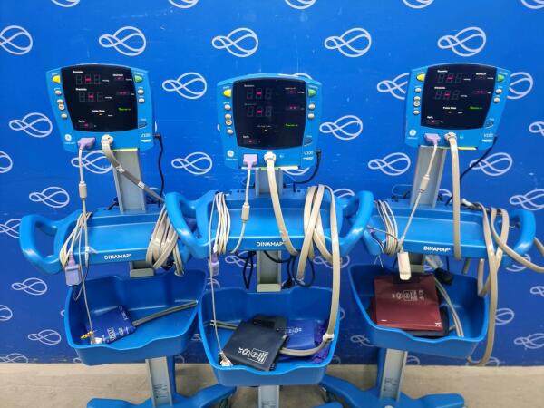 3 x GE Carescape V100 Dinamap Vital Signs Monitor on Rollstand