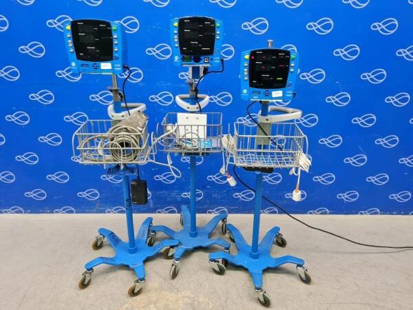 3 x GE Carescape V100 Dinamap Vital Signs monitor on Rollstand