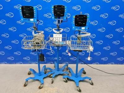3 x GE Carescape V100 Dinamap Vital Signs monitor on Rollstand