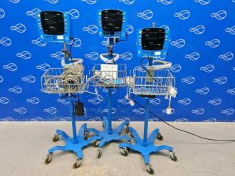 3 x GE Carescape V100 Dinamap Vital Signs monitor on Rollstand