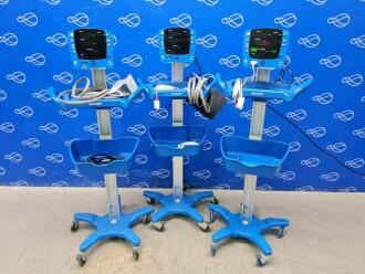 3 x GE Carescape V100 Dinamap Vital Signs monitor on Rollstand