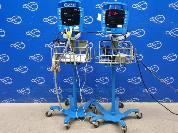 2 x GE ProCare Auscultatory Patient Monitor on Rollstand