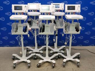 5 x Welch Allyn 75ME Connex Monitor and Welch Allyn 7000-APM Accessory Power Management Unit on Rollstand