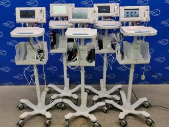 5 x Welch Allyn 75ME Connex Monitor and Welch Allyn 7000-APM Accessory Power Management Unit on Rollstand