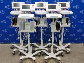 5 x Welch Allyn 75ME Connex Monitor and Welch Allyn 7000-APM Accessory Power Management Unit on Rollstand