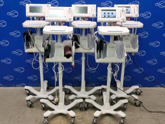 5 x Welch Allyn 75ME Connex Monitor and Welch Allyn 7000-APM Accessory Power Management Unit on Rollstand