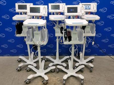 5 x Welch Allyn 75ME Connex Monitor and Welch Allyn 7000-APM Accessory Power Management Unit on Rollstand