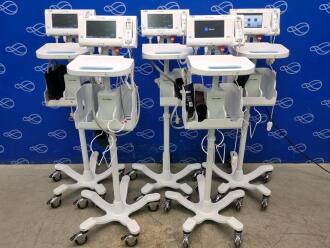 5 x Welch Allyn 75ME Connex Monitor and Welch Allyn 7000-APM Accessory Power Management Unit on Rollstand