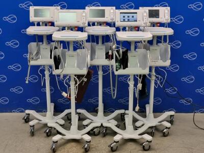 5 x Welch Allyn 75ME Connex Monitor and Welch Allyn 7000-APM Accessory Power Management Unit on Rollstand