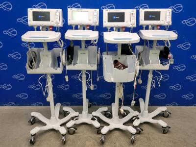 4 x Welch Allyn 75ME Connex Monitor and Welch Allyn 7000-APM Accessory Power Management Unit on Rollstand