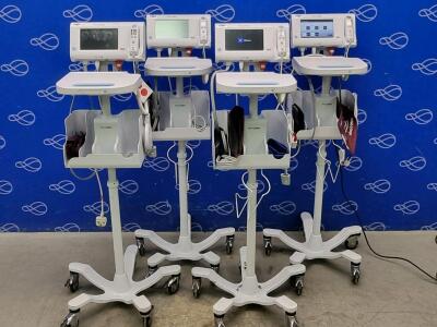 4 x Welch Allyn 75ME Connex Monitor and Welch Allyn 7000-APM Accessory Power Management Unit on Rollstand