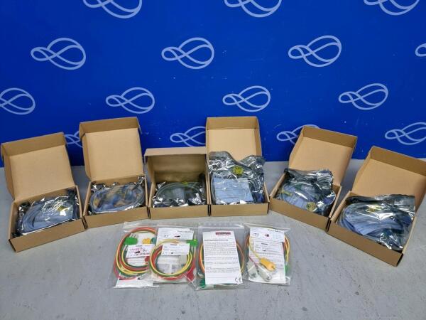6 x Walters Medical Mindray-Compatible 3-Lead ECG Trunk Cable & 4 x 3-Lead ECG Lead Wires - Bagged as New