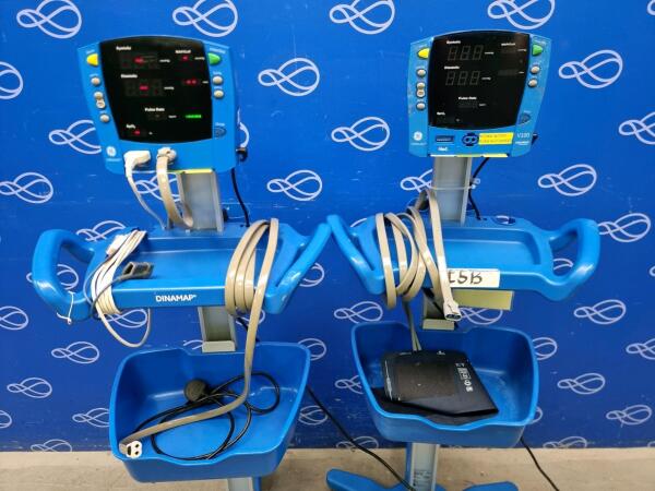 2 x GE Carescape V100 Dinamap Vital Signs Monitor on Rollstand