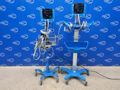 2 x GE Carescape V100 Dinamap Vital Signs Monitor on Rollstand